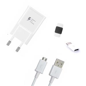 شارژر دیواری سامسونگ مدل EP-TA20EWE همراه با کابل micro usb و مبدل micro به type-c 