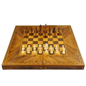 picture شطرنج و تخته نرد اوستا طرح معرق مدل چوب گردو جنگلی سایز 50 سانتی متر
