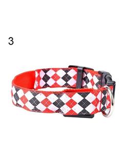 picture Bluelans Pets Dogs Cats Night Safety Rhombus Pattern LED Light Nylon Adjustable Collar XL (Red)
