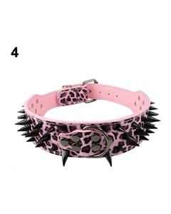 picture (Bluelans Cool Spiked Rivet Studded Faux Leather Adjustable Large Middle Dog Pet Collar S (Pink leopard
