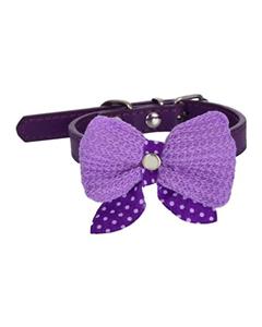 picture Bluelans Knitted Bowknot Faux Leather Adjustable Dog Pet Collar Necklace Purple