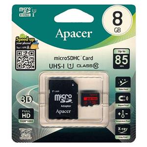 picture کارت حافظه microSDHC اپیسر 8GB apacer  کلاس 10 استاندارد UHS-I U1 سرعت 85MBps به همراه آداپتور SD