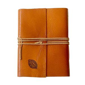 picture دفتر ژورنالی دست ساز نارنج طرح برگ با جلد چرم سایز جیبی 11 × 15