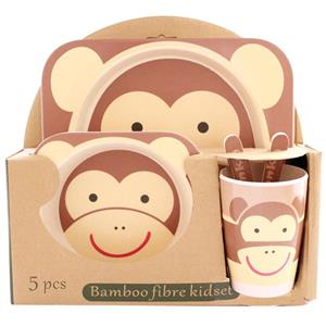 picture ظرف غذای 5 تکه کودک بامبو فایبر مدل میمون 1