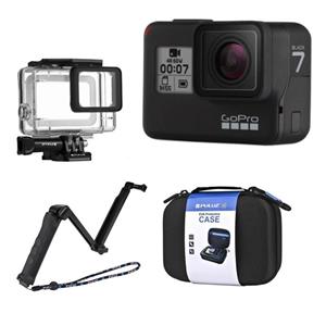 picture Gopro Hero7 Black Action Camera With Puluz Waterproof Housing and 3Way Monopod and Camera Bag