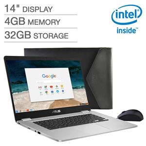 picture 2019 ASUS Chromebook C423NA 14 FHD 1080P Display with Intel Dual Core Celeron Processor, 4GB RAM, 32GB eMMC Storage, Bonus Mouse and Sleeve Included,Silver Color (Sliver)