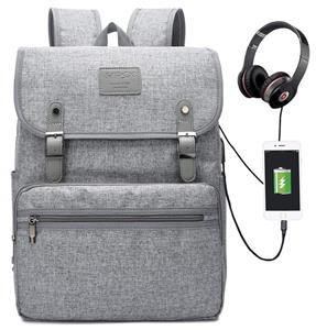 picture Laptop Backpack Men Women Business Travel Computer Backpack School College Bookbag Stylish Water Resistant Vintage Backpack with USB Port Fashion Grey Fits 15.6 Inch Laptop and Notebook
