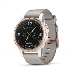 picture Garmin D2 Delta S, Smaller-Sized GPS Pilot Watch, Includes Smartwatch Features, Heart Rate and Music, Rose Gold with Beige Leather Band