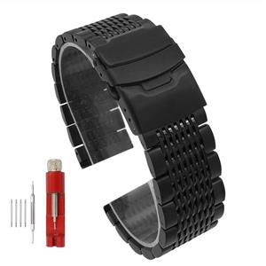 picture Solid Mesh Stainless Steel Bracelets 20mm/22mm/24mm Watch Bands Deployment Buckle Brushed/Polished Strap for Men Women