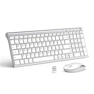 picture Wireless Keyboard Mouse, Jelly Comb 2.4GHz Ultra Slim Compact Full Size Rechargeable Wireless Keyboard and Mouse Combo for Laptop, Notebook, PC, Desktop, Computer, Windows OS - Silver and Black