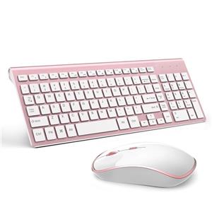 picture Wireless Keyboard and Mouse Combo, Stylish Compact Full-Size Keyboard and 2400 DPI Stream-line Optical Mouse for PC, Desktop, Computer, Notebook, Laptop, Windows XP/Vista/7/8/10 by JOYACCESS-Pink