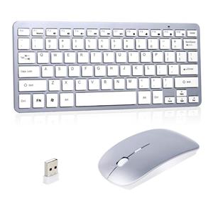 picture Wireless Keyboard Mouse, 2.4GHz Ultra Slim Full Size Rechargeable Wireless Keyboard and Mouse Combo for Windows, Laptop, Notebook, PC, Desktop, Computer (Silvery)