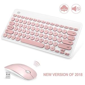 picture Wireless Keyboard and Mouse Combo, FD iK6620 2.4GHz New Cordless Cute Round Key Set 79-Key Compact Keyboard Power-Saving Quiet Slim Combo for Laptop, Computer, Mac (No Number Keys)-Salmon Pink&White