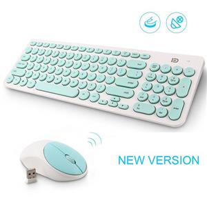 picture Wireless Keyboard and Mouse Combo, FD iK6630 2.4GHz Cordless Cute Round Key Set Smart Power-Saving Whisper-Quiet Slim Combo for Laptop, Computer,TV and Mac (Mint Green & White)