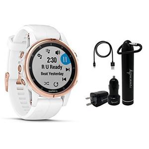 picture Garmin Fenix 5S Plus Premium Multisport GPS Watch with Maps, Music and Contactless Payments and Wearable4U Ultimate Power Pack Bundle (Sapphire/Rose Goldtone with White Band)