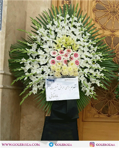 picture تاج گل ترحیم یک طبقه گلایل، لیلیوم و داوودی در یزد