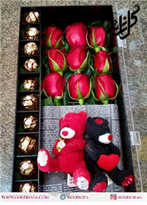 picture باکس گل ، شکلات و عروسک خرسی ولنتاین