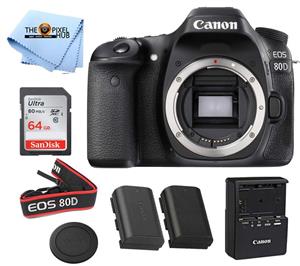 picture Canon EOS 80d Body Only Includes Free SanDisk Ultra 64GB SDHC Class 10 Card and LPE6 Replacement Battery (Lens Not Included) – International Model