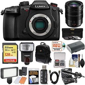 picture Panasonic Lumix DC-GH5S Wi-Fi C4K Digital Camera Body with 12-60mm f/2.8-4 Lens + 128GB Card + Battery + Backpack + Flash + LED Light + Microphone Kit
