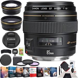 picture Canon EF 85mm f/1.8 USM Medium Telephoto Lens DSLR Cameras 2519A003 with 58mm Wide Angle & Telephoto Lens + Filter Kit + Editing Software Bundle