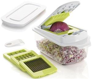 picture Brieftons QuickPush Food Chopper: Strongest & 200% More Container Capacity, 30% Heavier Duty, Onion Chopper, Kitchen Vegetable Dicer, Fruit and Cheese Cutter, with 3 Dicing Blades & Keep-Fresh Lid