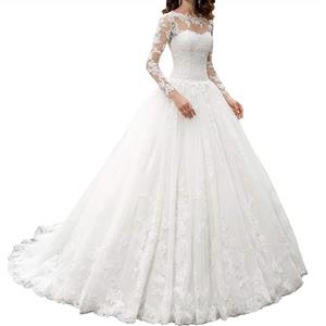 picture OWMAN New Women's Long Sleeves Scoop Lace Ball Gown Wedding Dress Bridal Gowns