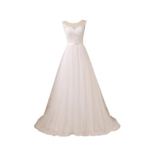 picture YIPEISHA Women's Wedding Dresses O-Neck Lace Tulle Long Wedding Dress Bridal