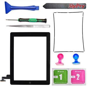 picture Prokit for New Black iPad 2 Digitizer Touch Screen Front Glass Assembly - Includes Home Button + Camera Holder + PreInstalled Adhesive with SlyPry tools kit