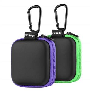 picture Earbud Case, SUNGUY【2Pack, Green+ Purple】 Portable Square Earphone Carrying Cases with Carabiner Loop for AirPods, Hearing Aids, USB Charging Cord, USB Flash Drive.