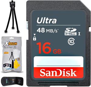 picture SanDisk 16GB Ultra Class 10 SDHC UHS-I Memory Card + Xtech Starter Kit for Olympus Cameras Including Olympus Pen E-PL8, Pen E-PL7, Stylus SH-3, Pen-F, Pen E-P5, Pen E-PL6