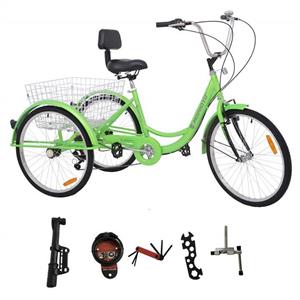picture MOPHOTO Adult Tricycle Trike Cruiser Bike Three-Wheeled Bicycle w/Large Basket and Maintenance Tools, Men's Women's Cruiser Bicycles, 24 Inch Wheel Size Bike Trike