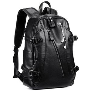 picture Leather Backpack, KISSUN 15.6 inch Business PU Soft Leather Anti Theft Backpack for Men School College Bookbag Laptop Computer Bags, PU Leather Travel Backpack with Headphone Ports