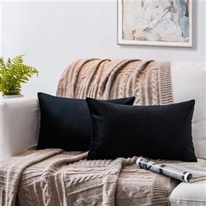 picture Phantoscope Set of 2 Soft Cozy Velvet Throw Pillow Solid Square Cushion Cover Black 12 x 20 inches 30 x 50 cm