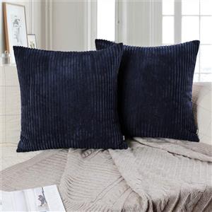 picture Ashler Pack of 2 Corduroy Soft Velvet Striped Solid Square Throw Pillow Covers Cushion Cases 18 x 18 inch Navy Blue