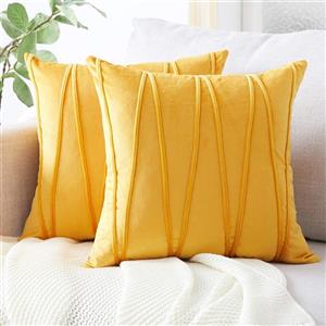picture Top Finel Decorative Hand-Made Throw Pillow Covers Soft Particles Velvet Solid Cushion Covers 20 X 20 for Couch Bedroom Car, Pack of 2, Mustard Yellow