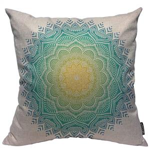 picture Mugod Floral Decoration Throw Pillow Cushion Covers Ornament Beautiful Card with Blue Mandala Flower Decorator Funny Pillows for Sofa Fall Home Decor Couch Pillow Case 16 X 16 Inch