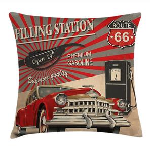 picture Ambesonne Cars Throw Pillow Cushion Cover, Poster Style Image Gasoline Station Commercial Kitschy Element Route 66 Print, Decorative Square Accent Pillow Case, 16 X 16 Inches, Vermilion Beige