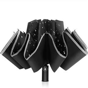 picture Wsky 12 Ribs Umbrella Windproof, Reinforced Travel Umbrella with Teflon Coating, Compact Waterproof, Ergonomic Handle with Auto Open Close Button - Elegant Leather Cover
