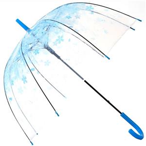 picture HAOCOO Cherry Blossoms Clear Umbrella,Bubble Transparent Dome Auto Open Umbrella Windproof for Outdoor Weddings (Blue)
