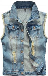 picture Lavnis Men's Sleeveless Denim Vest Casual Slim Fit Button Down Jeans Vests Jacket