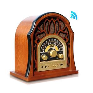 picture Pyle Retro Speaker Vintage Radio - Classic Style Stereo, Wireless Bluetooth Receiver Speakers, Built-in Full Range Sound System Reproduction, USB, MP3 Player, AM/FM Tuner - PUNP37BT Walnut