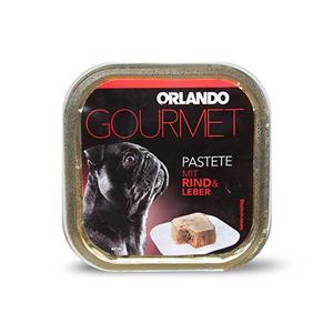 picture خوراک کاسه ای مناسب سگ بالغ با طعم گوشت گاو و جگر برند اورلاندو 150 گرم