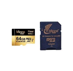 picture کارت حافظه microSDXC ویکومن مدل 600x plus کلاس 10 استاندارد UHS-I U3 سرعت 90MBs ظرفیت 64 گیگابایت به همراه آداپتور SD