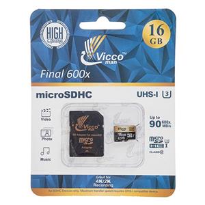 picture کارت حافظه microSDHC ویکو من مدل VC16GMSDAU3 Final600X کلاس 10 سرعت 90MBps ظرفیت 16 گیگابایت به همراه آداپتور