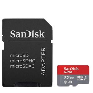 کارت حافظه microSDXC سن دیسک مدل Ultra A1 کلاس 10 استاندارد UHS-I سرعت 98MBps ظرفیت 32 گیگابایت به همراه آداپتور SD 