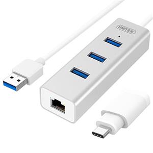 picture هاب USB 3.0 با تبدیل پورت شبکه و USB نوع C یونیتک مدل Y-3083B                                         Unitek Y-3083B USB 3.0 With Ethernet Converter And USB Type-C Hub