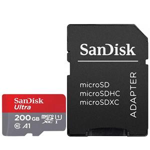 picture کارت حافظه microSDXC سن دیسک مدل Ultra کلاس 10 و A1 استاندارد UHS-I U1 سرعت 100MBps 667X همراه با آداپتور SD ظرفیت 200 گیگابایت
