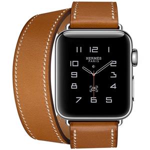 picture Apple Watch Hermes Series 2 38mm Stainless Steel Case with Fauve Barenia Leather Double Tour