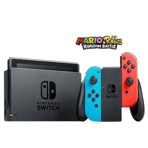picture Nintendo Switch With Neon Blue and Neon Red Joy Con Bundle Game Console