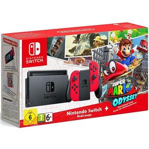 picture Nintendo Switch - Red with Super Mario Odyssey Game Card